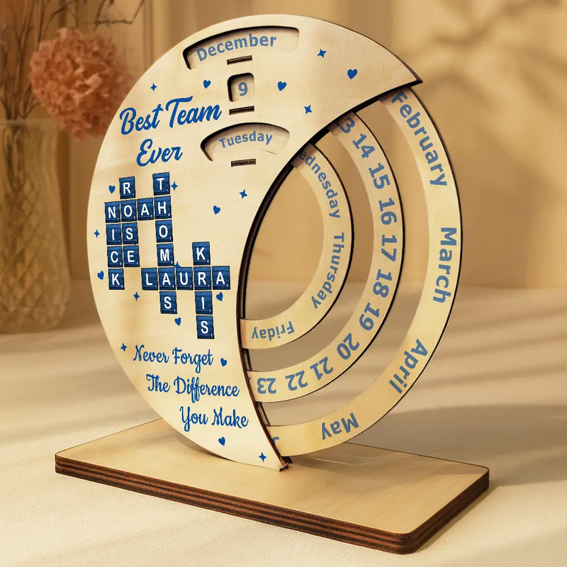 Gifts For Colleagues - Crossword Best Team Ever Never Forget - Personalized Spinning Perpetual Desk Calendar