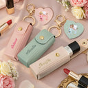 Gift For Women,Gift For Wife,Gift For Girlfriend,Gift For Yourself,Gift For Aunt,Gift For Mother,Gift For Grandma,Gift For Daughter,Gift For Sisters,Gift For Bestie - Makeup Girl With Custom Name - Personalized Leather Lipstick Case Keychain With Mirror