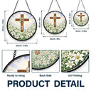 Christian,Gift For Yourself,Gift For Women,Gift For Wife,Gift For Girlfriend,Gift For Aunt,Gift For Mother,Gift For Daughter,Gift For Sisters,Gift For Bestie - Christian Cross And Wildflowers - Personalized Stained Glass Window Hanging Suncatcher