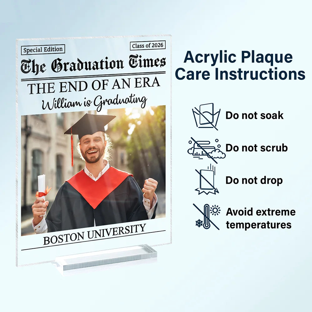Graduation,Gift For Yourself,Gift For Women,Gift For Men - Custom Photo Graduation Newspapers - Personalized Vertical Rectangle Acrylic Plaque