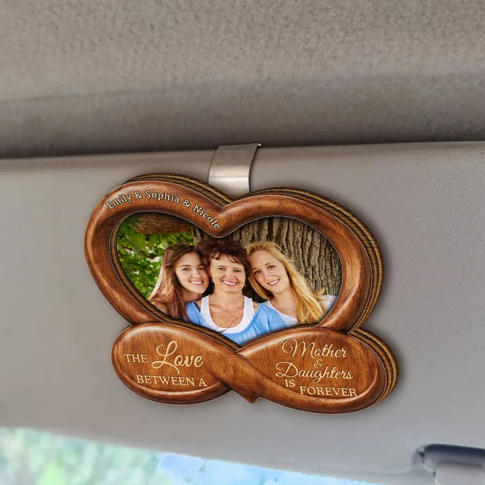 Mom,Daughters,Sad,Memorial - Custom Photo Mother & Daughter Heartfinity - Personalized Custom Shaped Car Visor Clip