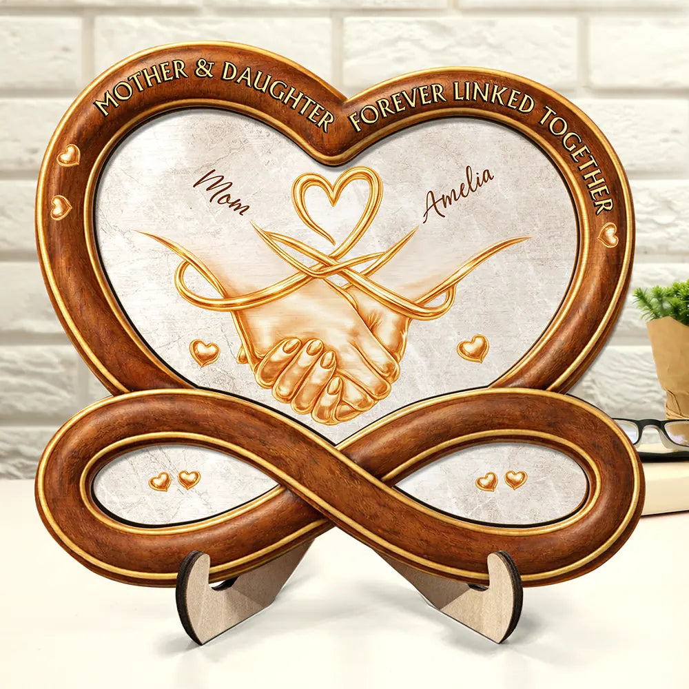 Mom,Daughters (Adult),Daughters (Young),Sad,Memorial - Heartfinity The Love Between Mother & Daughters - Personalized 2-Layered Wooden Plaque With Stand