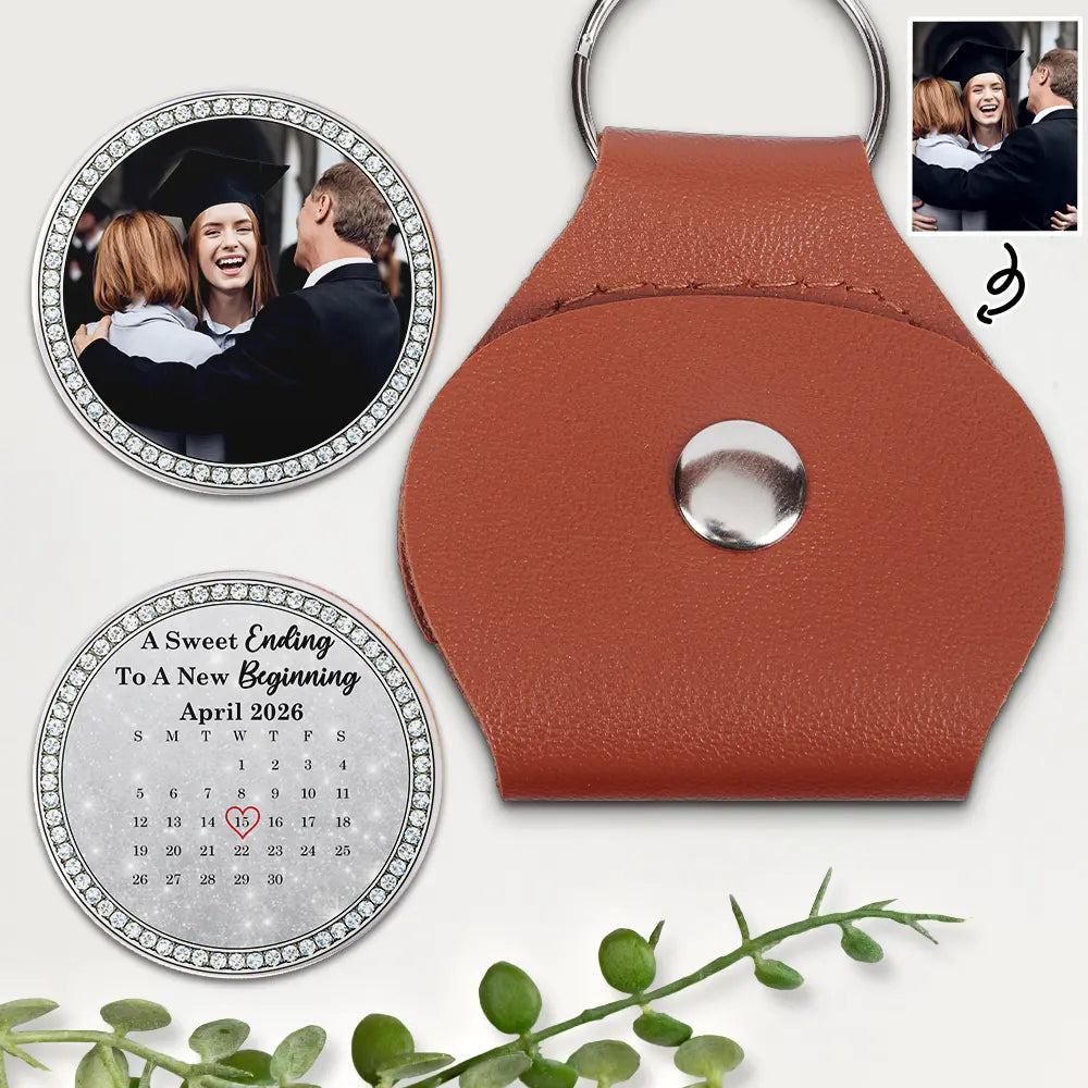Custom Photo Calendar The Day the Journey Began Faux Rhinestone Border - Personalized Leather Pocket Hug