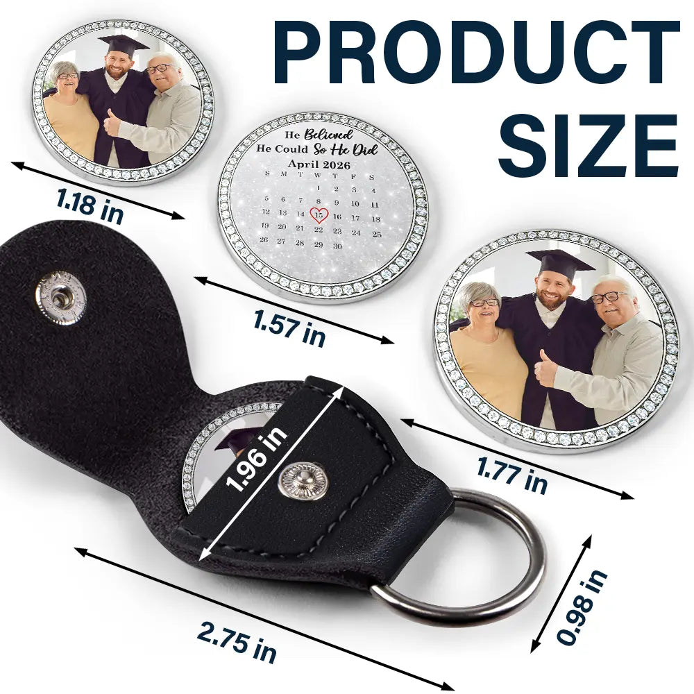 Graduation,Happy,Family,Love,Gift For Yourself,Gift For Daughter,Gift For Son,Gift For Sibling,Gift For Bestie - Custom Photo Calendar The Day the Journey Began Faux Rhinestone Border - Personalized Leather Pocket Hug