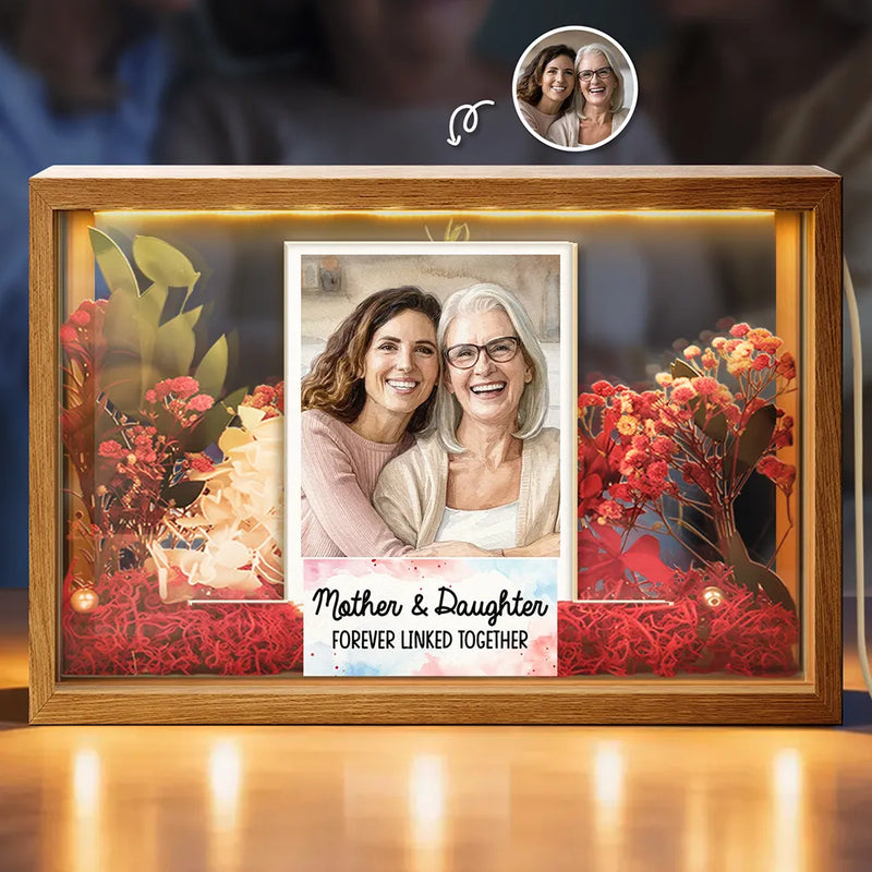 Gift For Wife, Gift For Mother, Gift For Women, Gift For Grandma, Mom - Daughters (Young), Mom - Sons, Mom - Children, Mom - Daughters (Adult), Love - Custom Photo Watercolor Painting Mother And Daughter Forever Linked Together - Personalized Flower Light Box