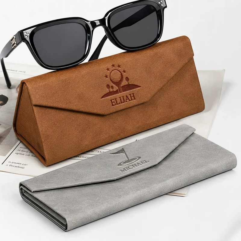 Happy,Gift For Men,Gift For Father,Gift For Grandpa,Gift For Couples,Gift For Husband,Golf,Sport Dad,Non-Eng,Icon,Confident - Custom Name Golfers Dad Gifts For Him, Father, Grandpa - Personalized Leather Glasses Case