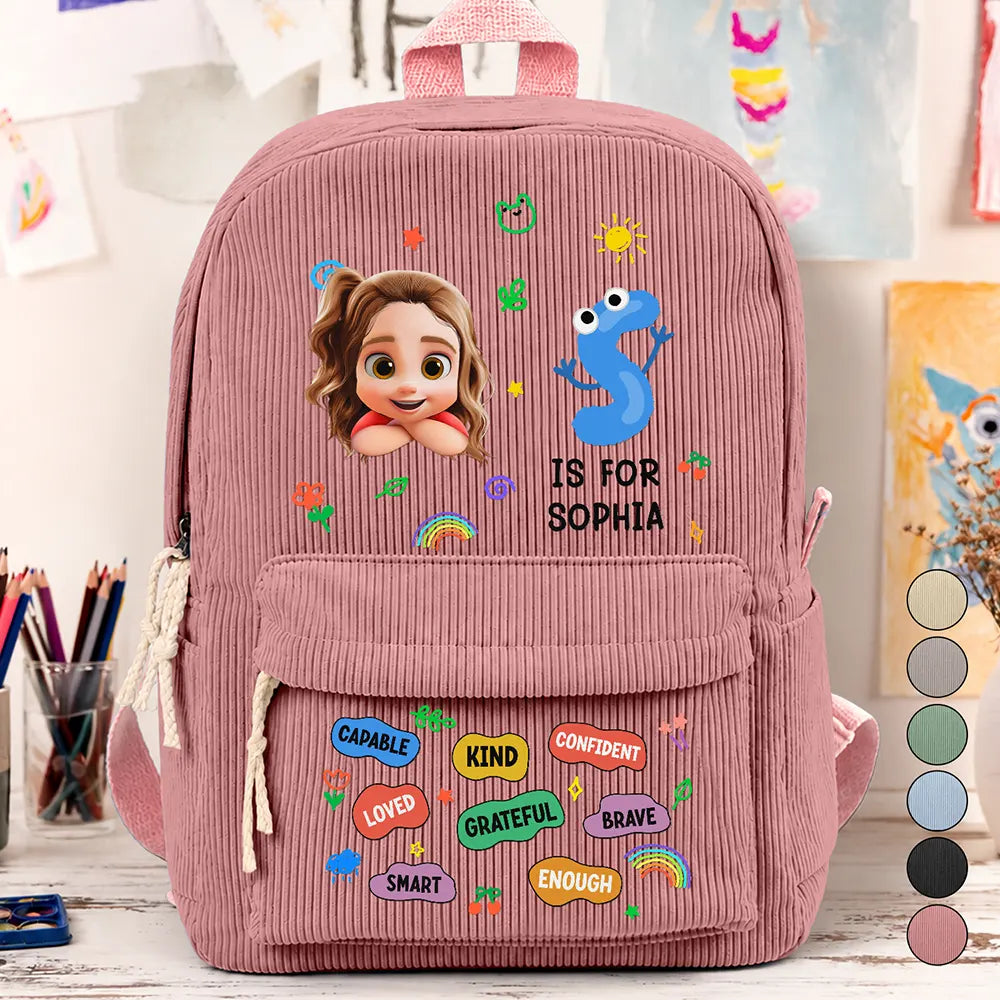 Back To School,Gift For Kids,Adorable,Monogram - Monogram Back To School Kids Kind Capable Affirmations - Personalized Corduroy Backpack