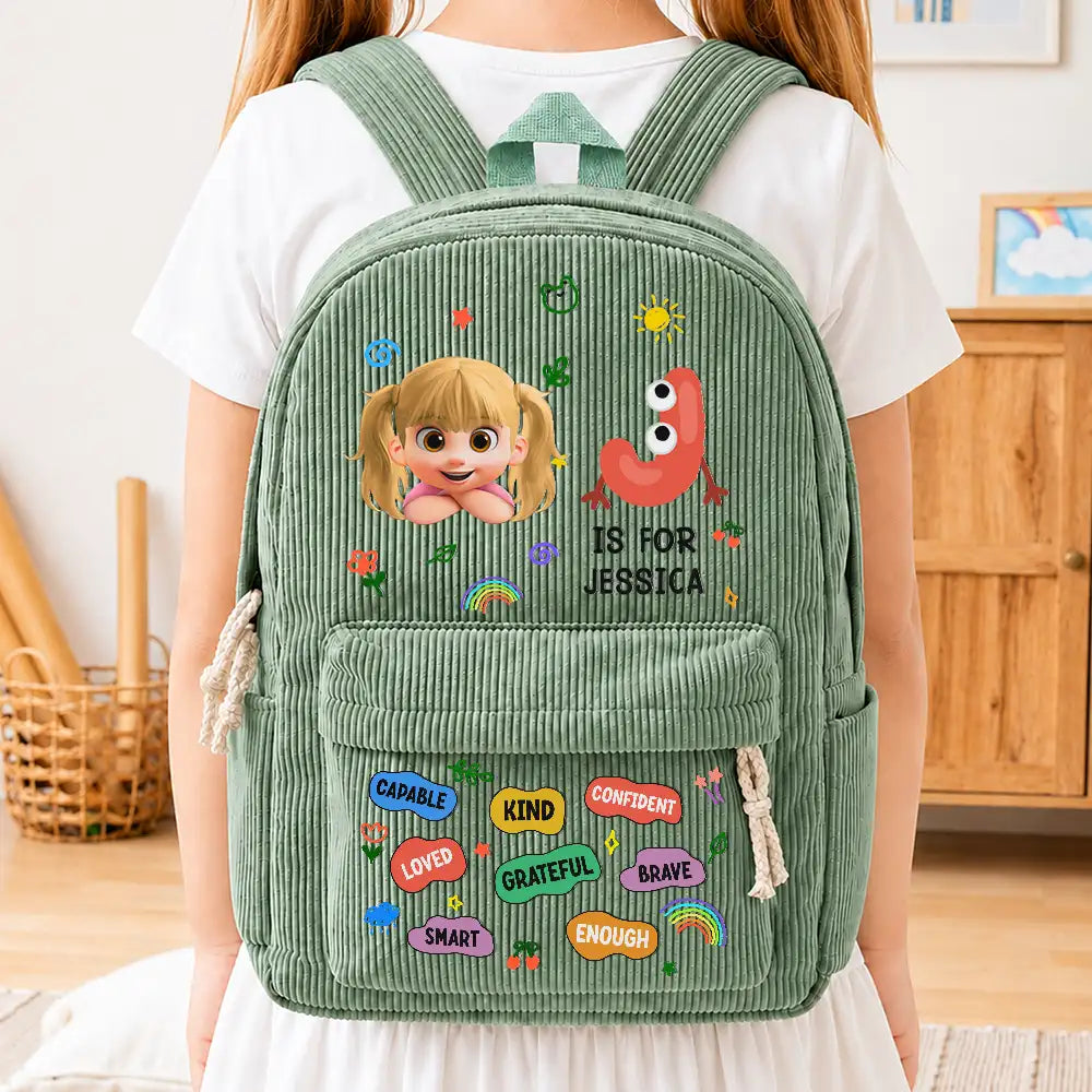 Back To School,Gift For Kids,Adorable,Monogram - Monogram Back To School Kids Kind Capable Affirmations - Personalized Corduroy Backpack