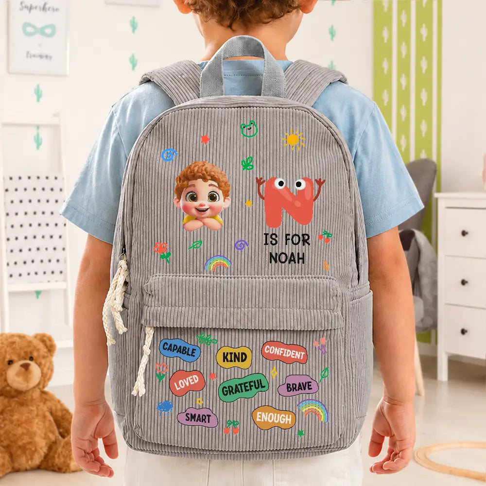 Back To School,Gift For Kids,Adorable,Monogram - Monogram Back To School Kids Kind Capable Affirmations - Personalized Corduroy Backpack
