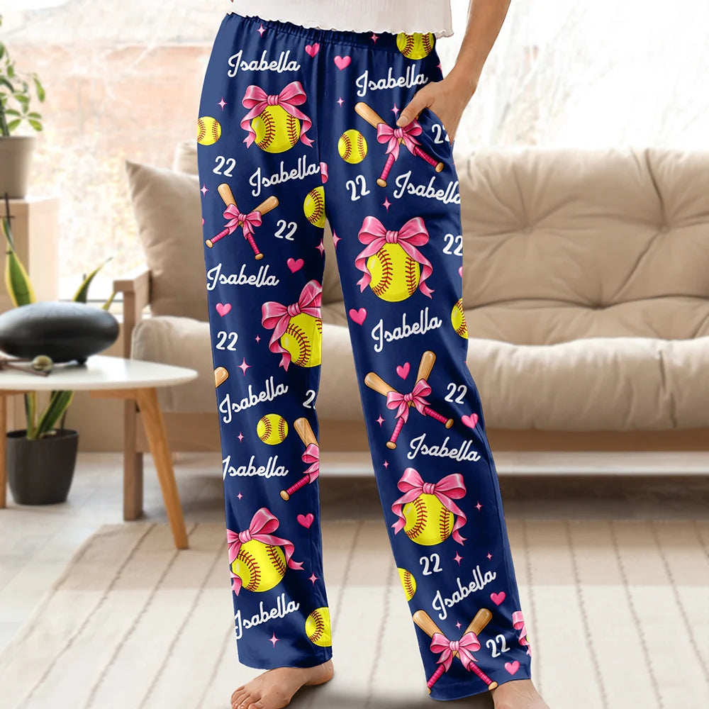 Top Market,Gifts For Her,Christmas,Softball,Gift For Yourself,Gift For Women,Icon,Happy - Coquette Bow Softball Player Softball Team Gift - Personalized Pajama Pants