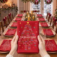 Christmas, Family, Custom Text, Happy - Family Member Name Tree Bell Star Shape Christmas Table Decor - Personalized Reusable Napkin
