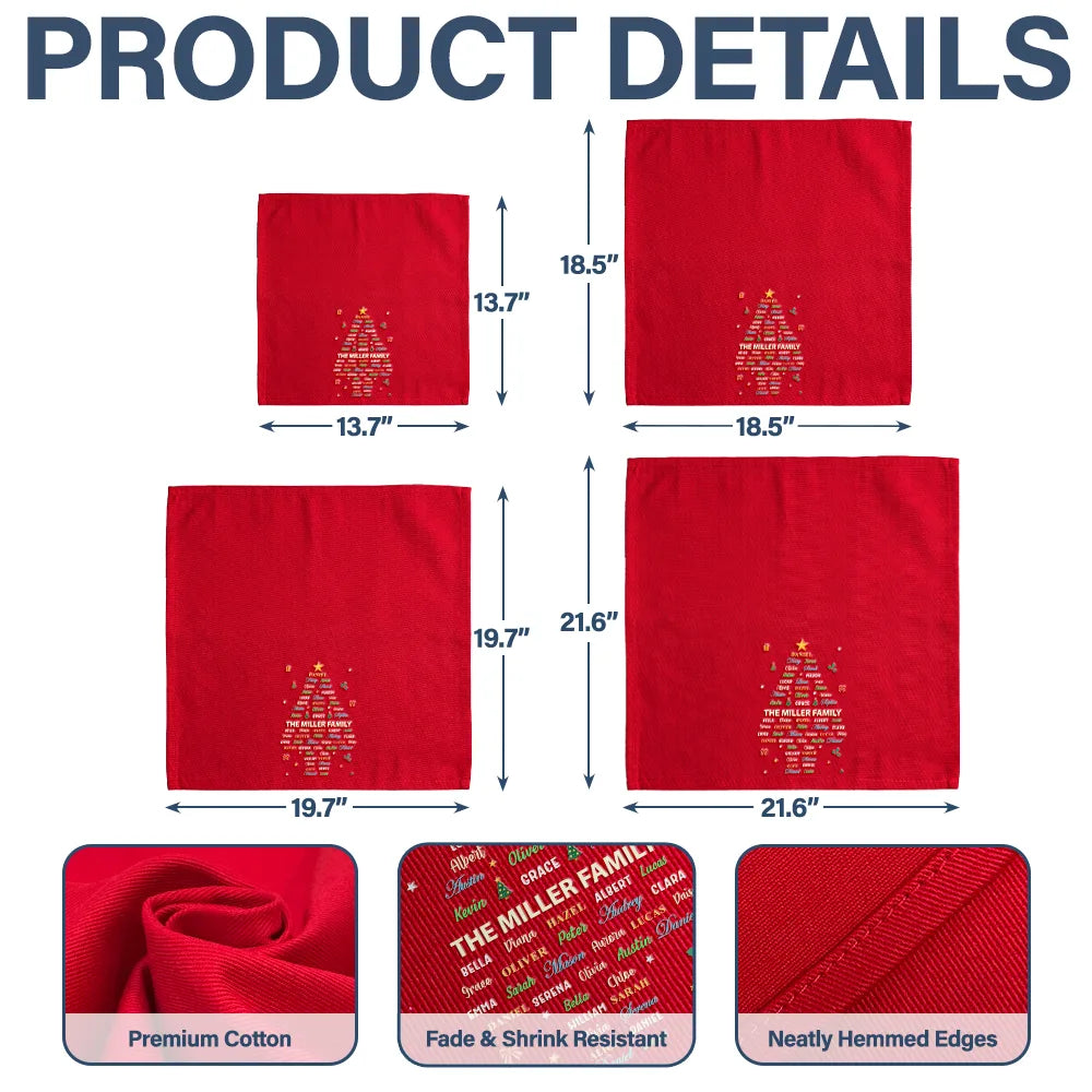 Christmas, Family, Custom Text, Happy - Family Member Name Tree Bell Star Shape Christmas Table Decor - Personalized Reusable Napkin
