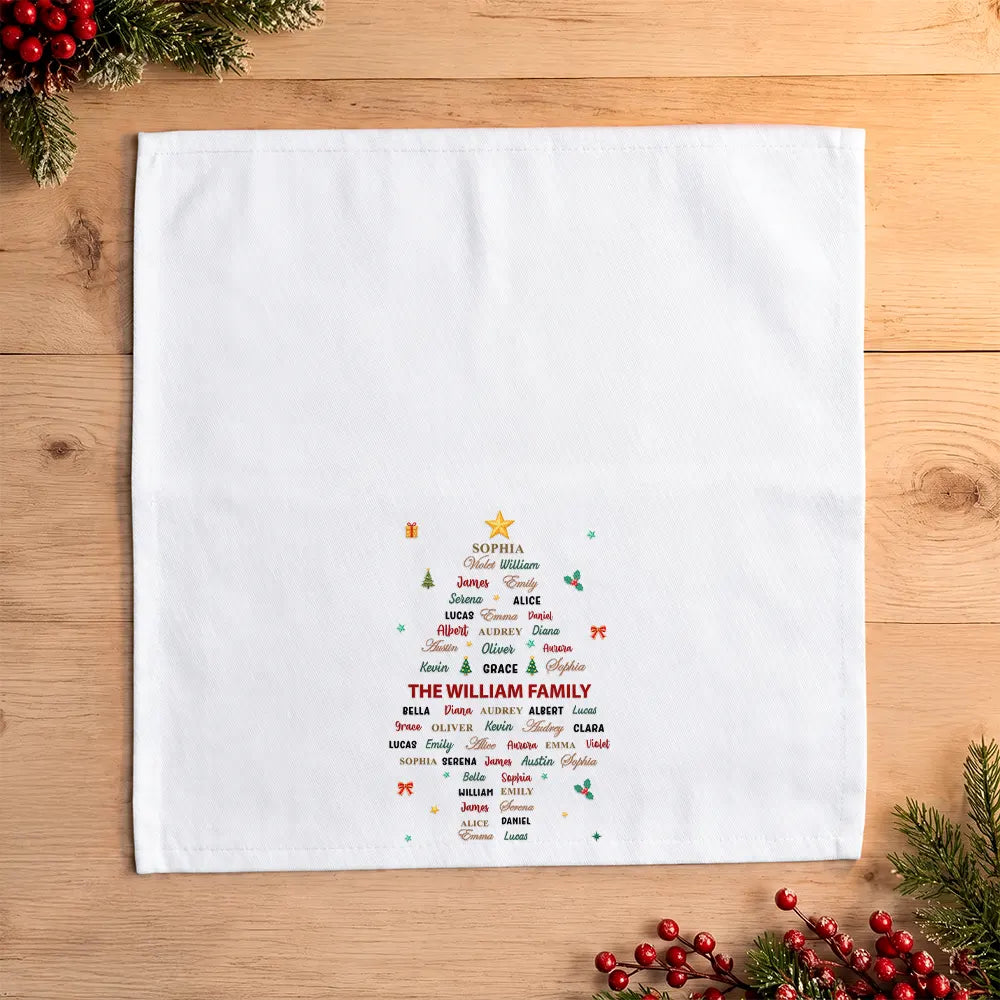 Christmas, Family, Custom Text, Happy - Family Member Name Tree Bell Star Shape Christmas Table Decor - Personalized Reusable Napkin