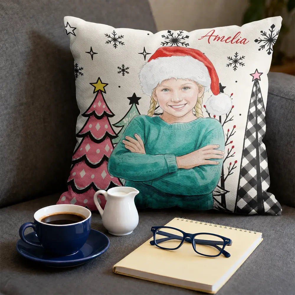 Art Design,Christmas,Custom Photo,Gift For Grandchildren,Gift For Grandkids,Gift For Grandma,Grandma - Grandkids,Happy,Photo - Vivid Watercolor Art,Top Market - Christmas Gift For Kids - Personalized Custom Photo Watercolor Keepsake Pillow