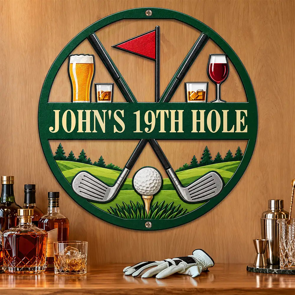 Decor Gift For Golfers - Personalized 19th Hole Metal Sign