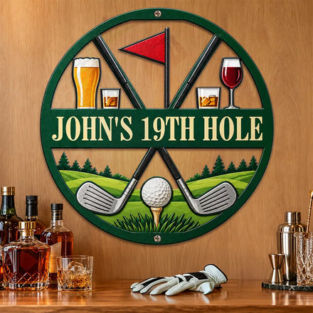 Decor Gift For Golfers - Personalized 19th Hole Metal Sign