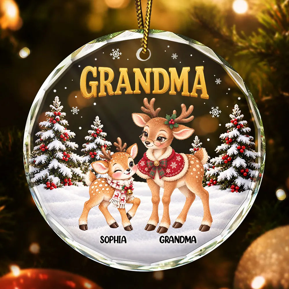 Christmas Gift For Grandma - Personalized Reindeer Grandkids Glass Ornament