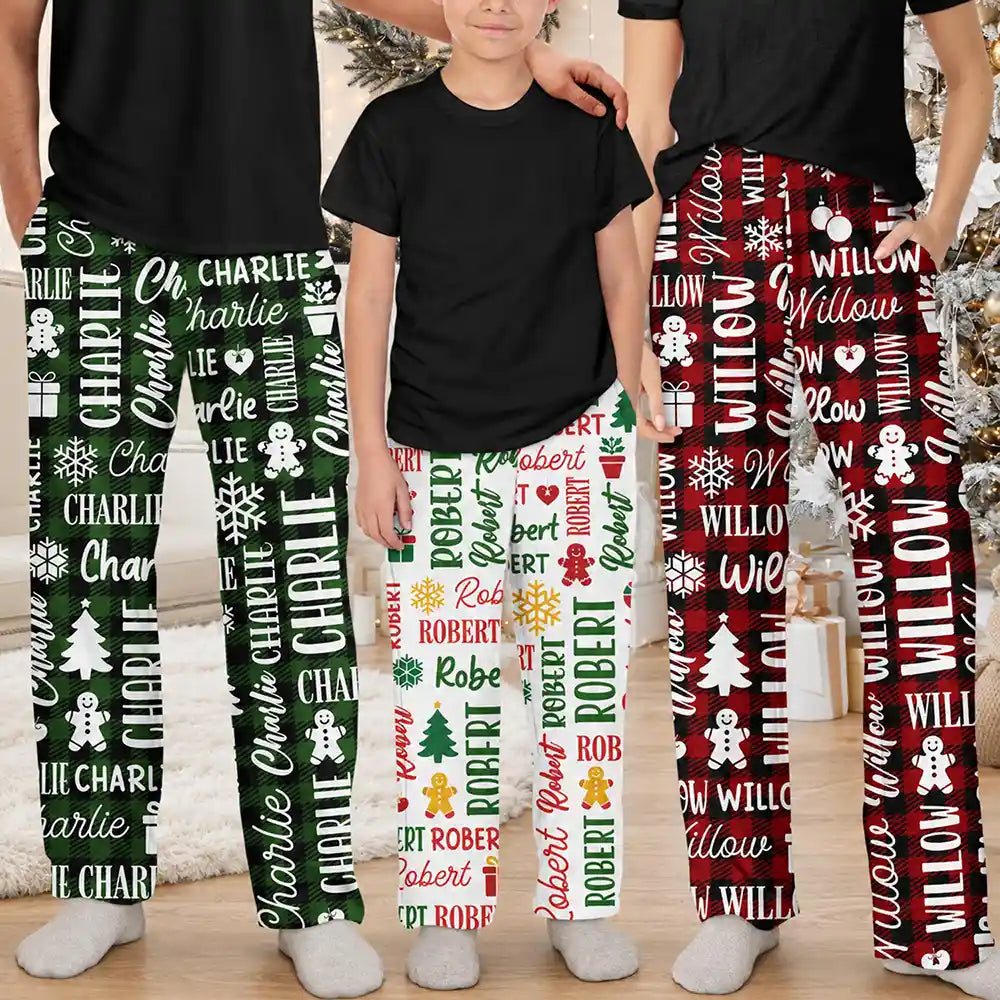 Christmas,Custom Text,Family,Happy,Top Market - Matching Christmas Gift For Family - Personalized Member Names Pajama Pants