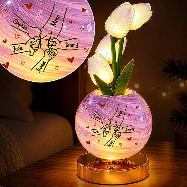 Christmas,Gift For Mother,Gifts For Her,Grateful,Icon,Indoor Decor - Christmas Home Decor Gift For Mom, Grandma - Personalized 3D Inflated Effect Hand In Hand Tulip LED Night Light