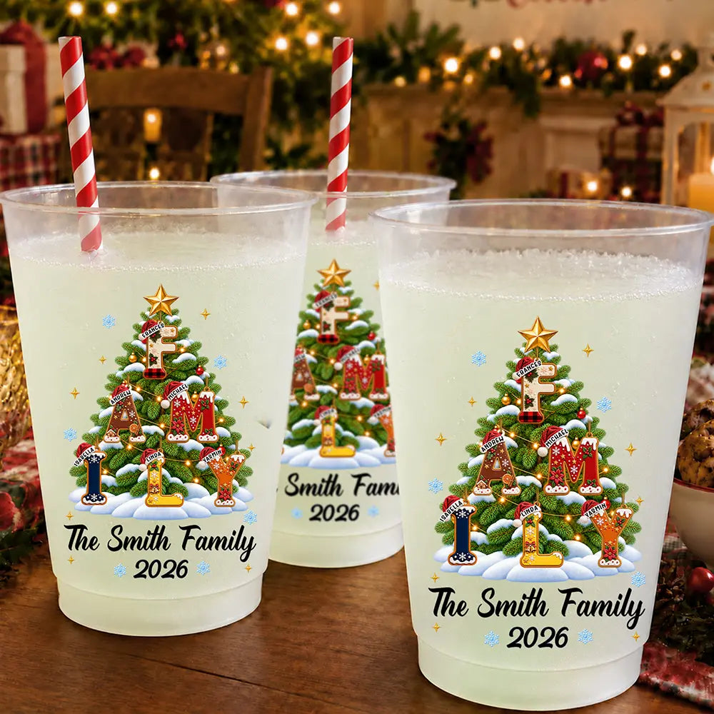 Christmas Gift For Family Gathering - Personalized Family Name And Year Merry Christmas Letter Tree Frosted Cups
