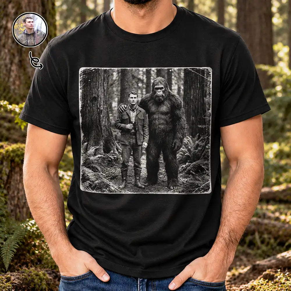 Art Design, Camping, Custom Photo, Gift For Men, Gift For Yourself, Gifts For Him, Humorous, Photo - Bigfoot Portrait - 19th Century Sasquatch - Personalized Custom Photo Bigfoot Portrait T Shirt