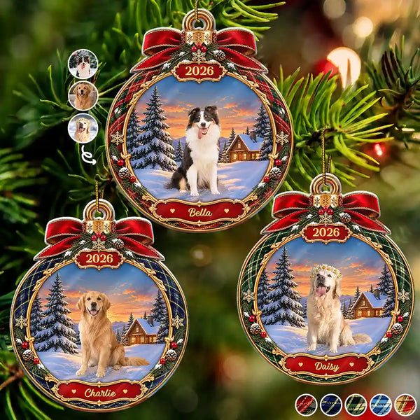 Christmas,Custom Photo,Memorial,Pet Lovers,Remove BG Photo,Sympathetic - Christmas Gift For Pet Lovers - Personalized Custom Photo Vintage Pet Portrait Acrylic Ornament