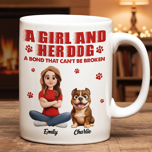 Dog Mom,Gift For Mother,Gifts For Her,Happy,Pet Lovers,Top Market,Vector - Gift For Pet Lovers - Personalized A Girl And Her Dog Mug