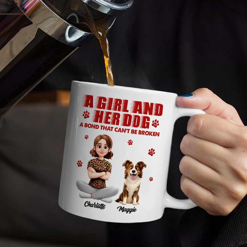 Dog Mom,Gift For Mother,Gifts For Her,Happy,Pet Lovers,Top Market,Vector - Gift For Pet Lovers - Personalized A Girl And Her Dog Mug