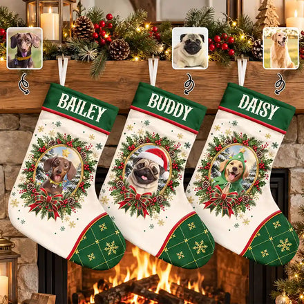 Decor Gift For Pet Lovers - Personalized Custom Photo Pet Portrait Christmas Stocking