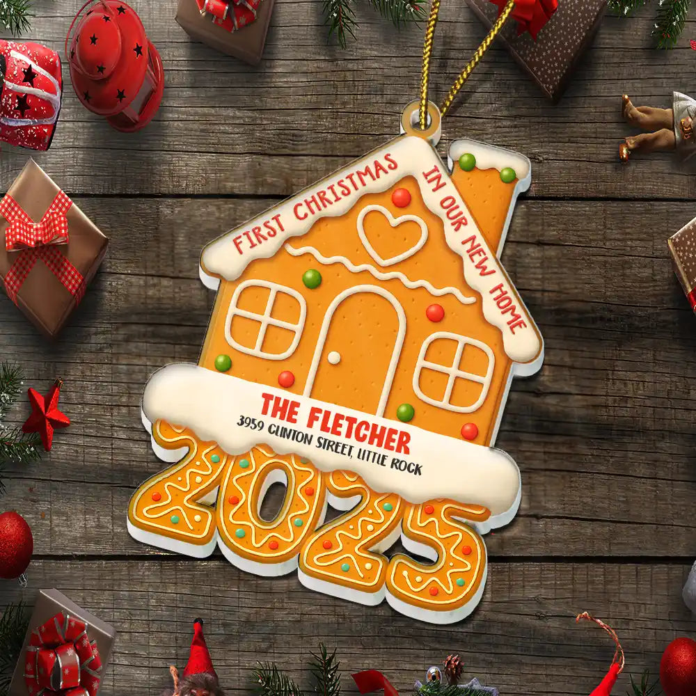 Christmas,Gift For Couples,Family - Gingerbread Style First Christmas In Our New Home 2025 - Personalized Custom Shaped Acrylic Ornament