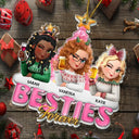 Christmas,Gift For Bestie,Non-Eng,Gift For Sisters - Besties Sisters Forever Christmas Tree Sea Glass Effect - Personalized Custom Shaped Acrylic Ornament