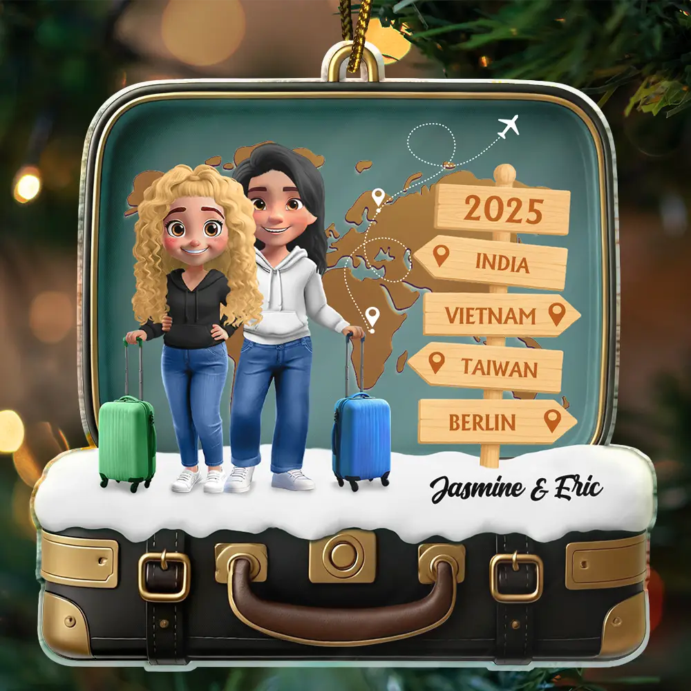 Christmas,Travel,Gift For Couples - The Year We And Our Suitcase Traveled Together - Personalized Custom Shaped Acrylic Ornament