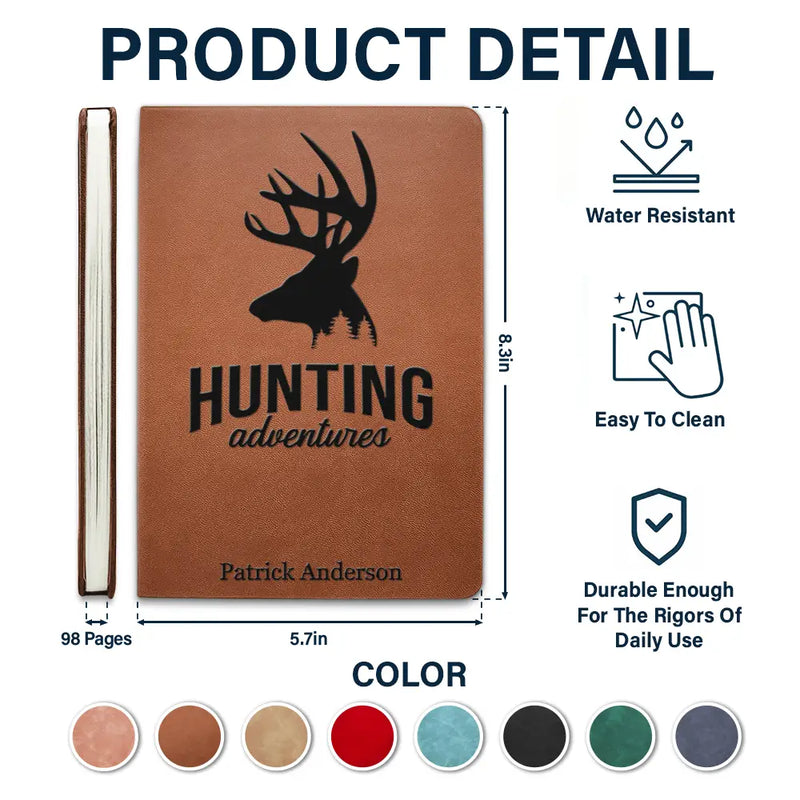 Gift For Men,Gift For Husband,Gift For Boyfriend,Gift For Uncle,Gift For Grandpa,Gift For Father,Gift For Son,Gift For Brothers,Hunting - Hunting Adventures Journal Log Gift For Hunting Lovers - Personalized Leather Journal