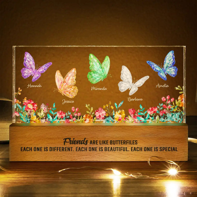 Gift For Bestie,Gift For Sibling,Gift For Sisters,Old Best friends - Besties Sisters Friends With Crystal Butterfly Effect - Personalized Rectangle LED Light