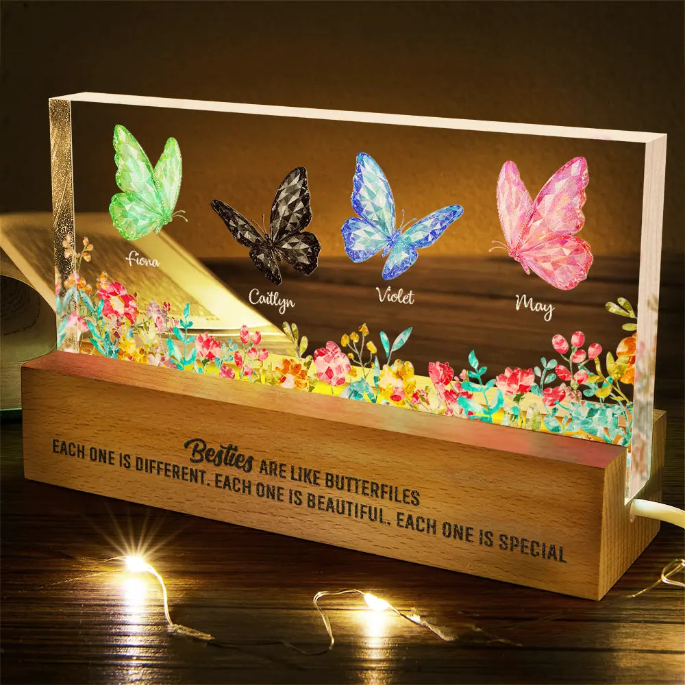 Gift For Bestie,Gift For Sibling,Gift For Sisters,Old Best friends - Besties Sisters Friends With Crystal Butterfly Effect - Personalized Rectangle LED Light