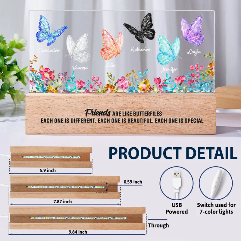 Gift For Bestie,Gift For Sibling,Gift For Sisters,Old Best friends - Besties Sisters Friends With Crystal Butterfly Effect - Personalized Rectangle LED Light