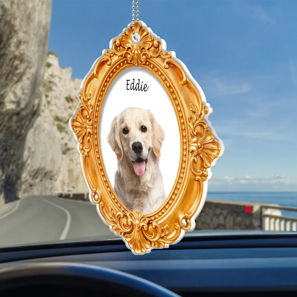 Memorial,Pet Lovers,Cat Lovers,Dog Lovers,Sad - Custom Photo Pet Memorial Ornate Frame Gift For Pet Lovers - Personalized Acrylic Car Hanger