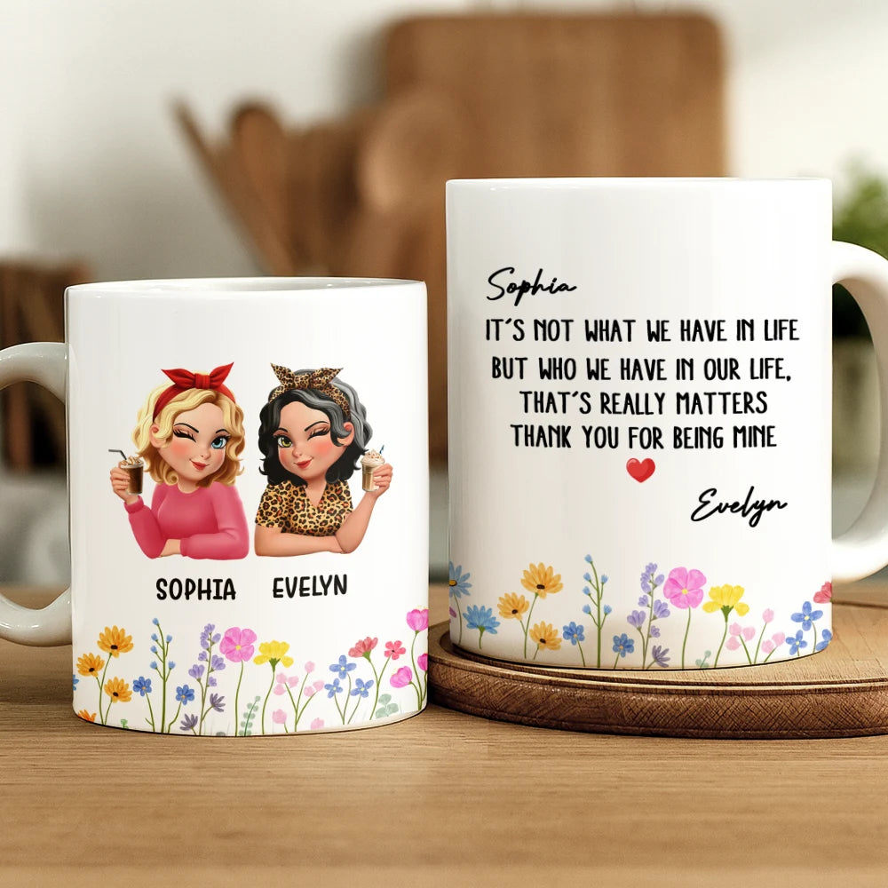 Besties Friendship Thank You For Being In Mine - Personalized White Edge-to-Edge Mug