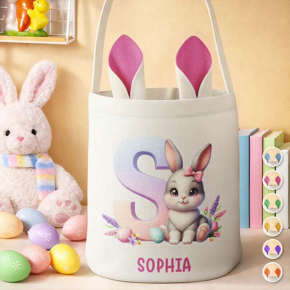 Custom Name With Easter Bunny Alphabet Letters - Personalized Bunny Ears Bucket Bag