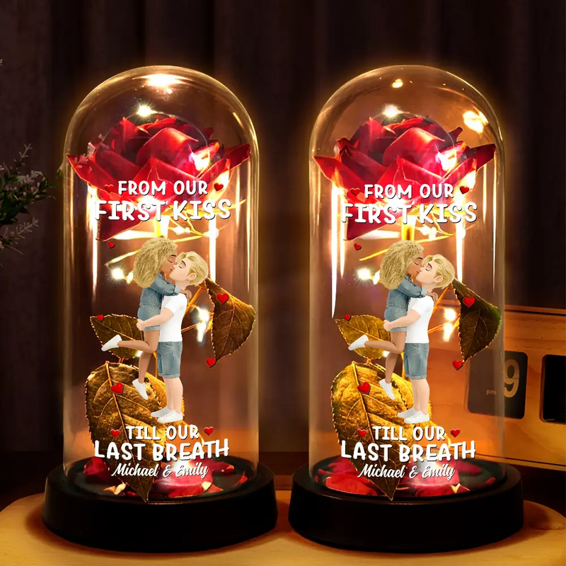 Gift For Couples,Gift For Husband,Gift For Wife,Gift For Boyfriend,Gift For Girlfriend,LGBT,Love - Forever Yours 3D Effect Flannel Standing Couple - Personalized Everlasting Rose Dome Lamp