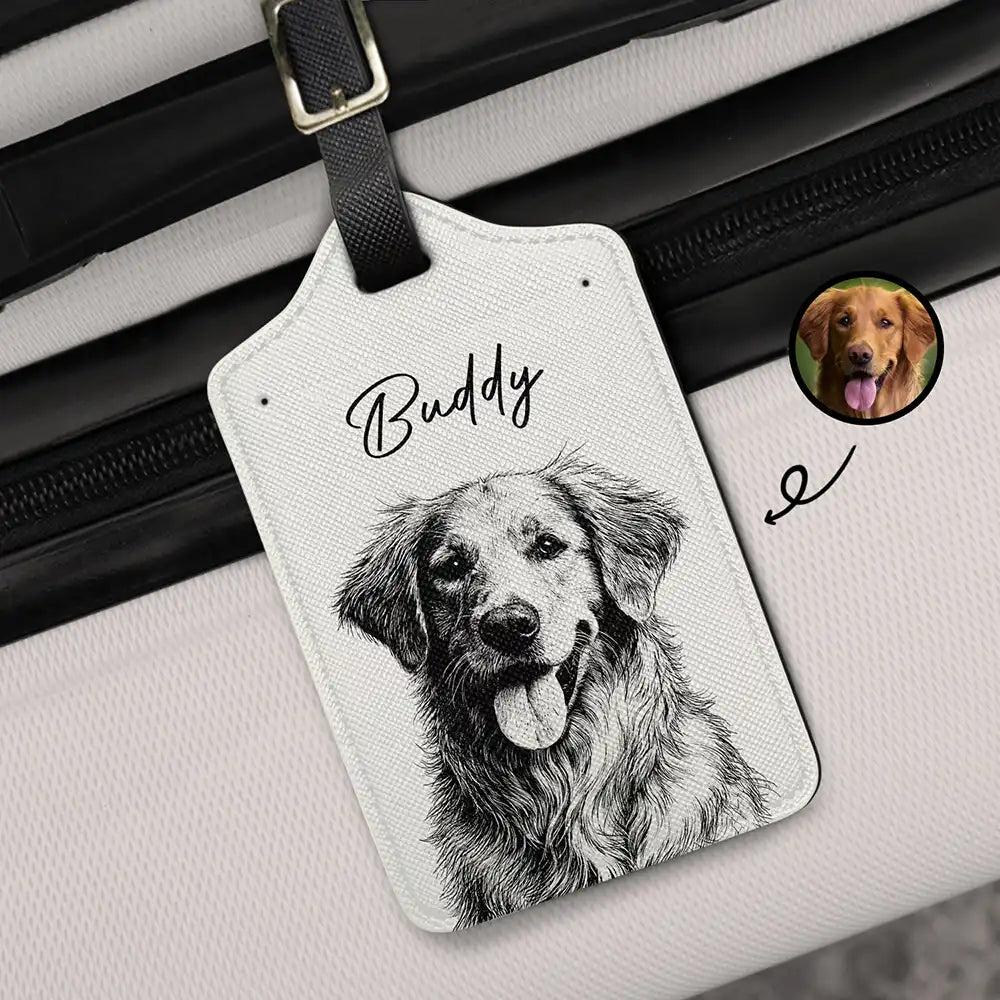 Custom Photo Pencil Sketch Family Besties Dog Cat Portrait - Personalized Luggage Tag