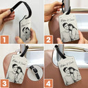 Family, Gift For Bestie, Dog Lovers, Cat Lovers, Happy, Custom Photo, Gift For Mother, Gift For Father - Custom Photo Pencil Sketch Family Besties Dog Cat Portrait - Personalized Luggage Tag