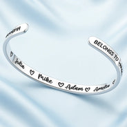 Gift For Mother,Gift For Grandma,Happy,Icon - Multiple Kid Names This Mom Grandma Belongs To - Personalized Bangle Bracelet Cuff