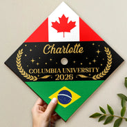 Graduation,Happy,Gift For Yourself,Gift For Daughter,Gift For Son,Gift For Bestie,Icon - Two Country Flags - Personalized Graduation Cap Topper