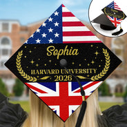 Graduation,Happy,Gift For Yourself,Gift For Daughter,Gift For Son,Gift For Bestie,Icon - Two Country Flags - Personalized Graduation Cap Topper