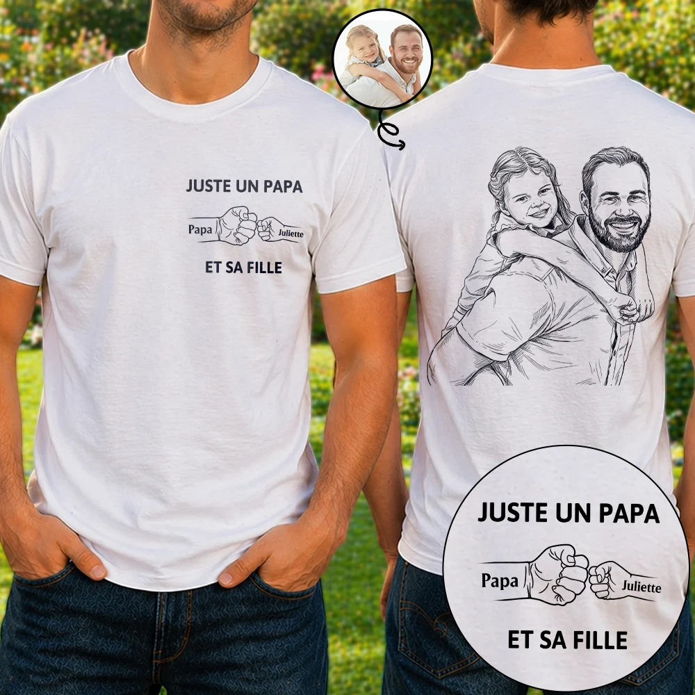 Photo Personnalisée Croquis Au Crayon Photo Personnalisée Croquis Au Crayon Juste Un Papa Et Sa Fille - T-Shirt Personnalisé