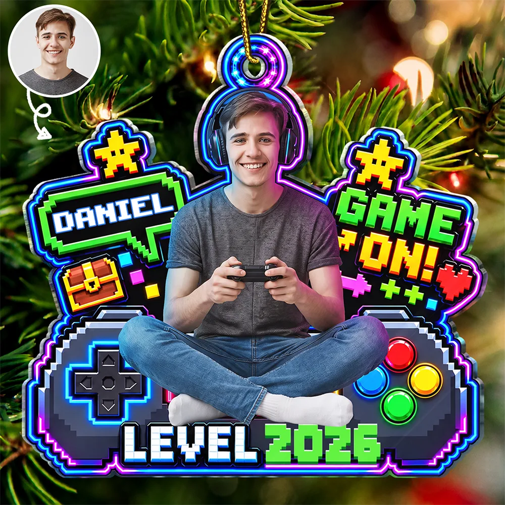 Art Design,Christmas,Custom Photo,Gaming,Gift For Kids,Happy,Photo - Gaming Lover,Top Market-Christmas Gift For Kids, Game Lovers - Personalized Custom Photo Game On Acrylic Ornament