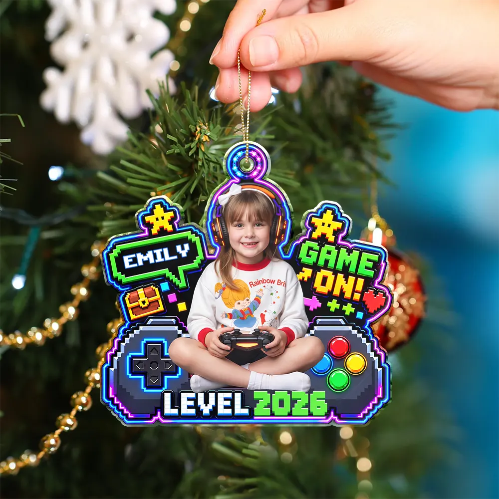 Art Design,Christmas,Custom Photo,Gaming,Gift For Kids,Happy,Photo - Gaming Lover,Top Market-Christmas Gift For Kids, Game Lovers - Personalized Custom Photo Game On Acrylic Ornament