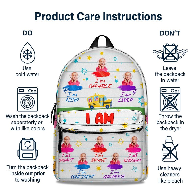 Custom Photo I Am Kind - Gift For Kid - Personalized Canvas Backpack