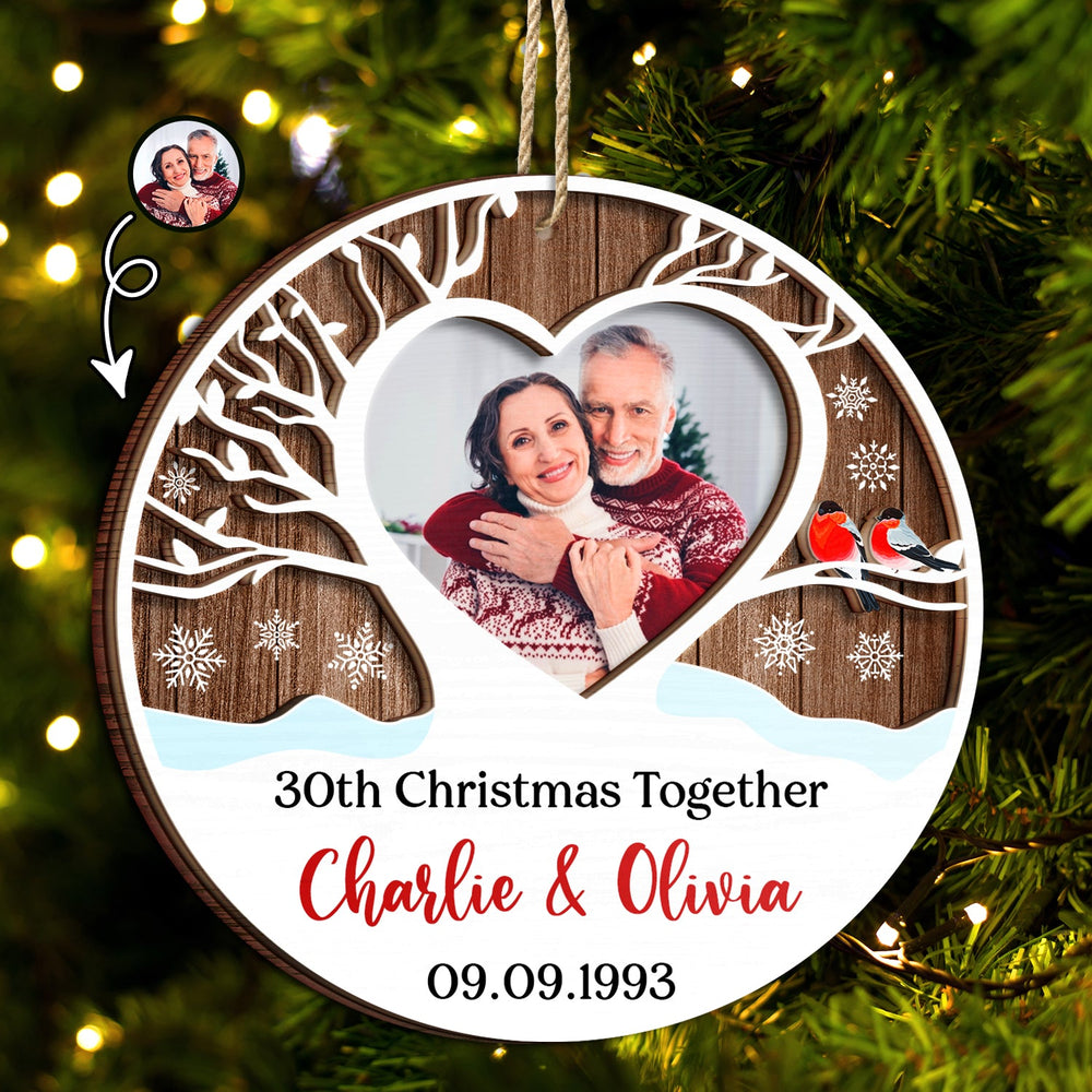 Custom Photo Married Christmas Together - Gift For Couples - Personalized 2-Layered Wooden Ornament